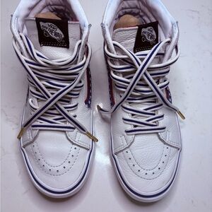 Vans White and Blue High-Top Sneakers